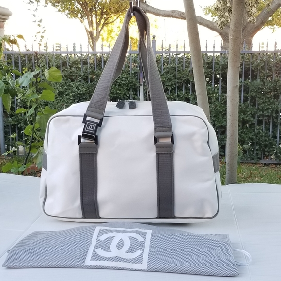 Chanel Rare Sports Line White Canvas Vintage Boston 40 duffle Carryall Tote bag - Picture 5 of 16